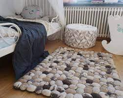 Beige Brown Indian Pebble Felt Rugs Rectangular Stones Carpet Handmade