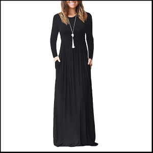 AUSELILY Women Long Sleeve Loose Plain Maxi Dresses Casual Long Dresses in Pockets
