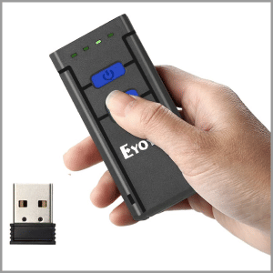 Mini 1D Wireless Barcode Scanner, Eyoyo Portable 3-in-1 Bluetooth & 2.4G & USB Wired Bar Code Reader for Inventory Computer Tablet iPhone iPad, Work with Windows Android iOS (Black)
