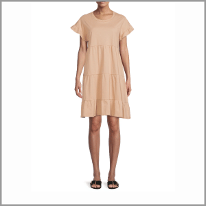 Time and Tru Women's Flutter Sleeve Knee Length Tiered Dress