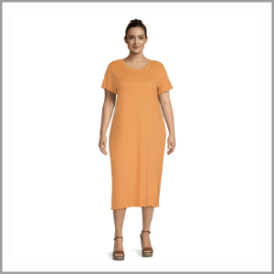 Terra & Sky Women's Plus Size Ribbed Lettuce Edge T-Shirt Dress