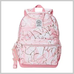 Justice Girls 17" Laptop Backpack with Lanyard Pink Marble