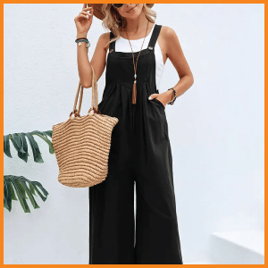 Boho Solid Sleeveless Long Length Jumpsuit, Casual Baggy Jumpsuit With Pockets