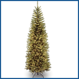 Pre-lit slim Christmas Tree, Green, Kingswood Fir, White Lights, Includes Stand (6.5 Feet)