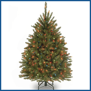 Pre-Lit Artificial Mini Christmas Tree, Green, Dunhill Fir, Multicolor Lights, Includes Stand (4 Feet)