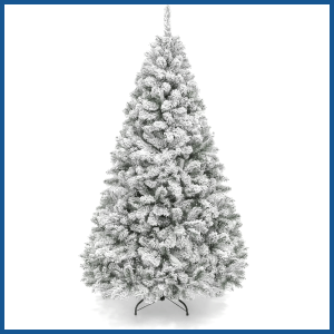 Snow Flocked Christmas Tree, Premium Holiday Pine Branches with Foldable Metal Base(6 ft)