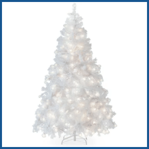 Pre-Lit Premium Hinged Artificial White Christmas Pine Tree w/ 250 Lights, Stand, 1,000 Tips(6 ft)