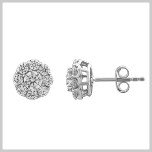 10k White Gold 1 Carat T.W. Diamond Cluster Stud Earrings