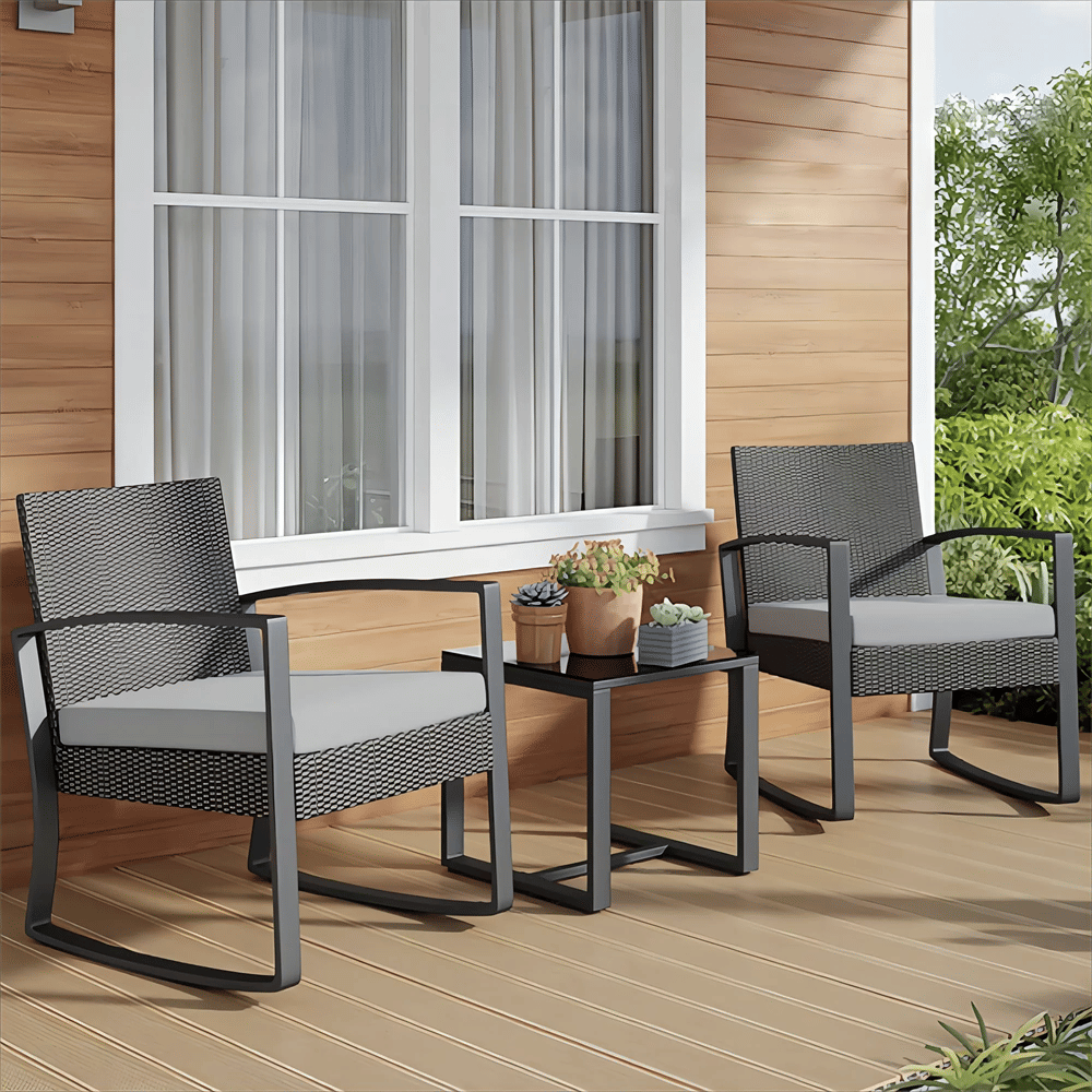 Lofka Outdoor Porch Balcony Furniture Set with Glass Coffee Table