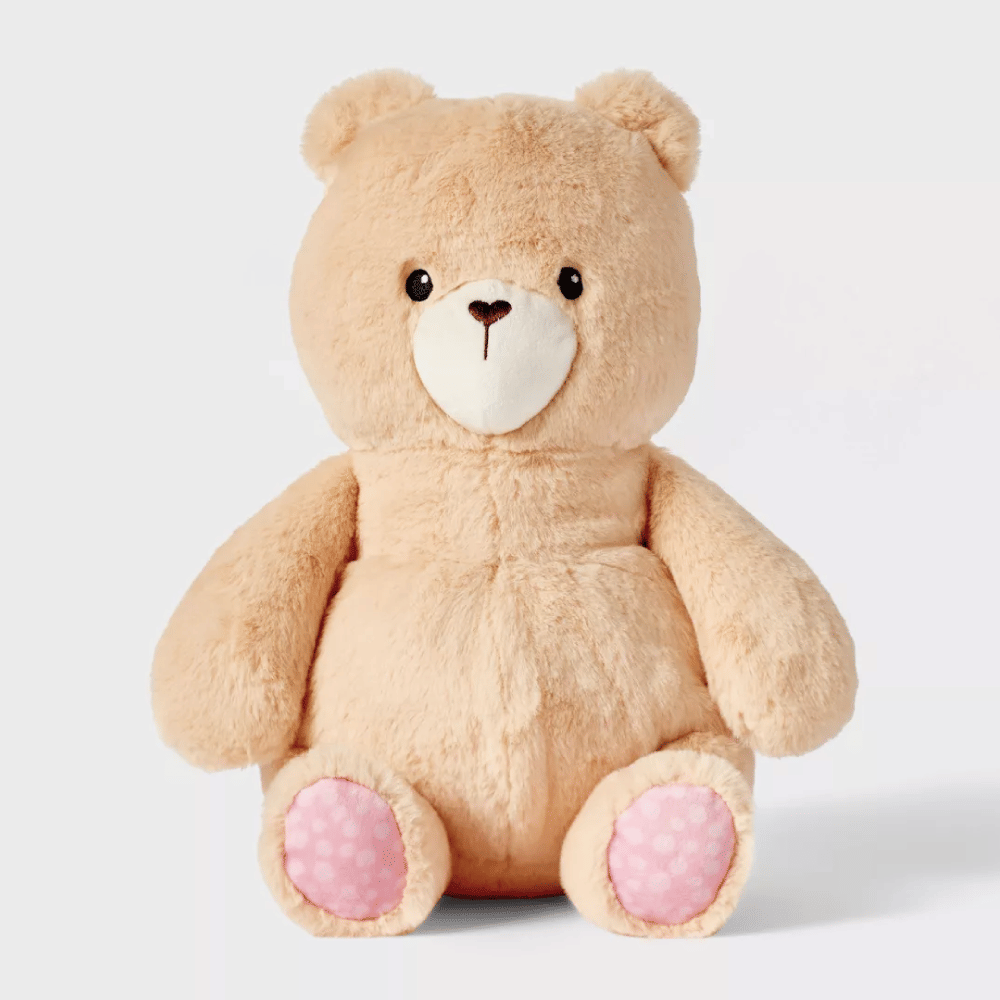 12'' Tan Bear Stuffed Animal with Heart-Shaped Nose - Gigglescape