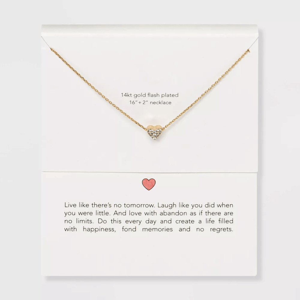 Silver Plated Gold Dipped Micro Pave Heart Cubic Zirconia Pendant Necklace - Gold