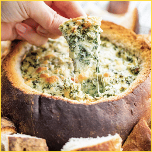 Cheesy Bacon Spinach Dip Bread Bowl