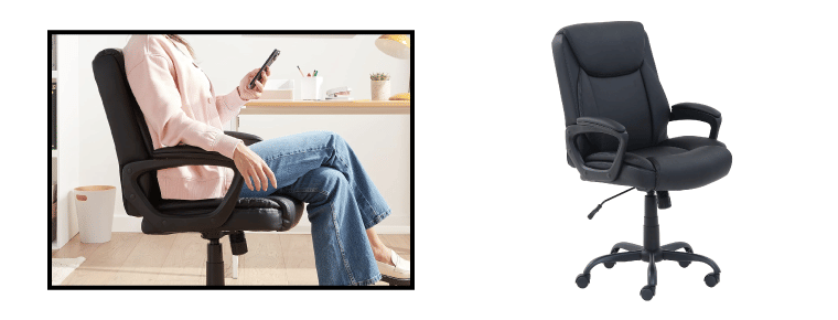 AmazonBasics Classic Leather-Padded Mid-Back Office Desk Chair