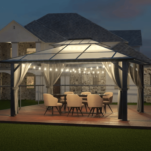 Veikous 13 ft. x 10 ft. Gray Metal Rectangle Screened Gazebo