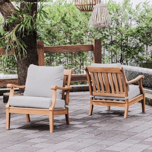 Cambridge Casual Robin Set of 2 Natural Teak Wood Frame Stationary Conversation Chair with Yellow Cushioned Seat