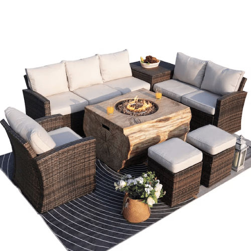 Moda Furnishings Arthur 7-piece Wicker Patio Conversation Set with Tan Cushions