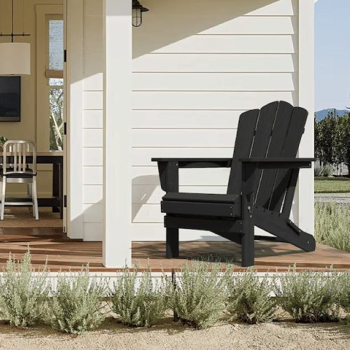JEAREY Folding Adirondack Chair Stackable Black HDPE Frame Stationary Adirondack Chair with Black Slat Seat