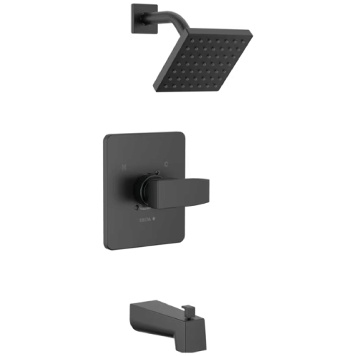 Delta Modern Matte Black 1-handle Single Function Square Bathtub and Shower Faucet