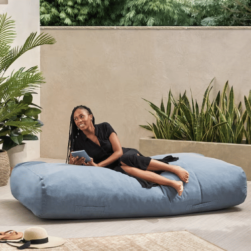 Best Selling Home Decor Curacao Blue Textured Cotton Bean Bag Chair - Contemporary/Modern Style, Water-Resistant, Removable Cover, Indoor/Outdoor Lounger
