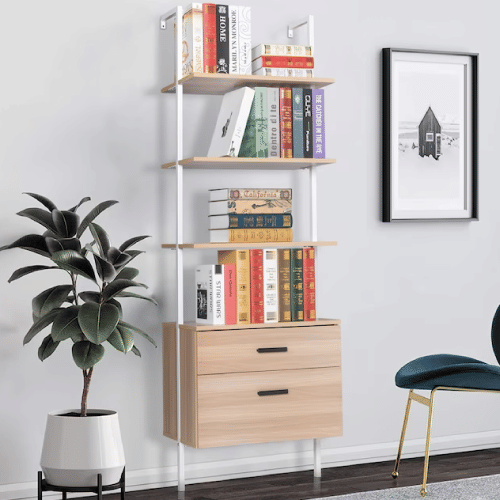 Winado Nutural Metal 4-Shelf Ladder Bookcase (23.62-in W x 70.87-in H x 11.81-in D)