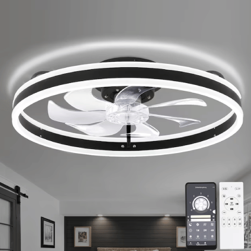Oaks Decor Cotti 20-in Black Color-changing Integrated LED Indoor Flush Mount Ceiling Fan with Light and Remote (7-Blade)