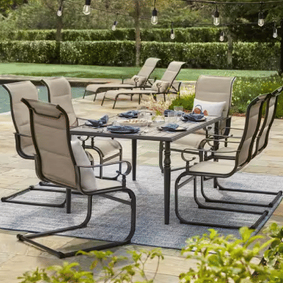 Hampton Bay Glenridge Falls 7-Piece Metal Rectangle Outdoor Dining Set in Putty
