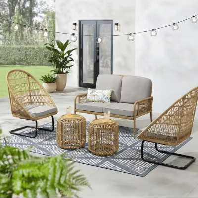 Hampton Bay Sierra Creek Tan 5-Piece Wicker Outdoor Patio Conversation Deep Seating Set