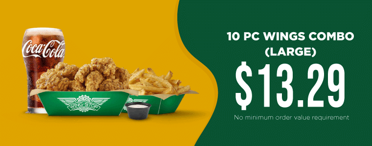 Wingstop 10pc Wings Combo (Large): From $13.29