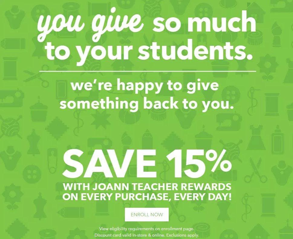 Joann Teacher Discount 15% Off