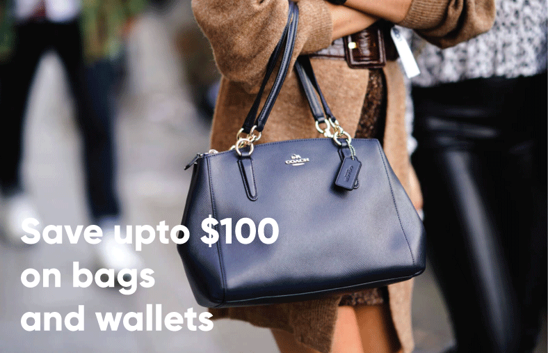 Save upto $100 on bags and wallets