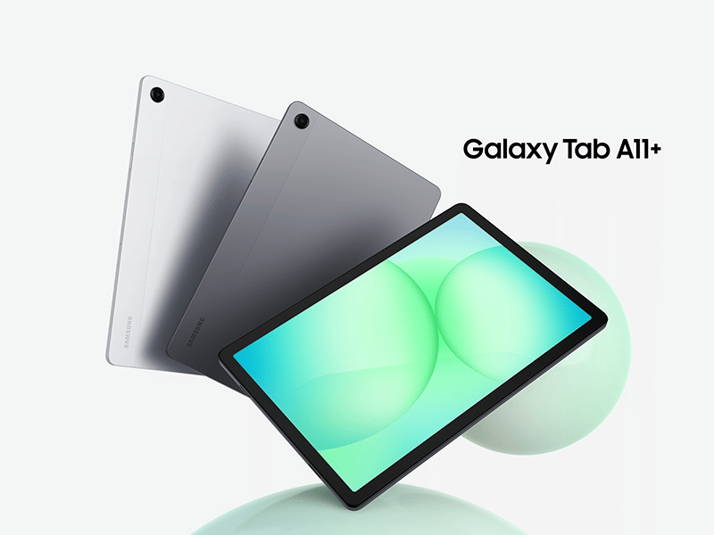 Samsung Galaxy Tab A11 Plus tablets in gray and silver