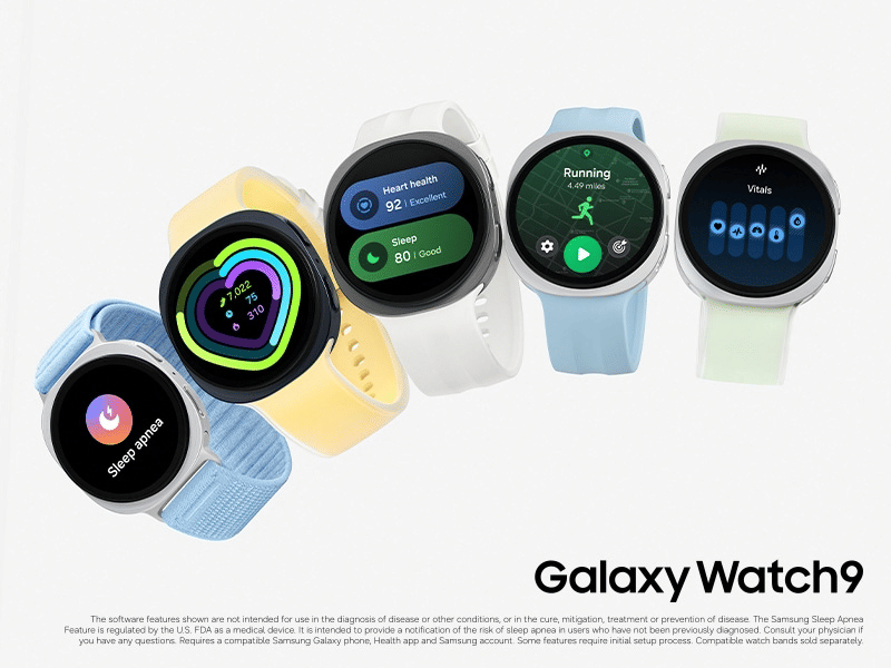 Samsung Galaxy Watch9 in several band colors