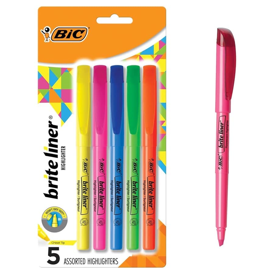 BIC Brite Liner Highlighters, Chisel Tip, 5-Count Pack, Assorted Colors Amazon sale