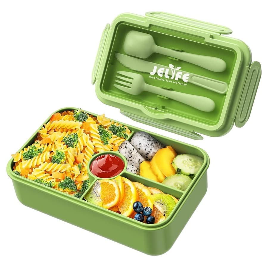 Jelife Bento Box Kids Lunch Box - Large Bento-Style Leakproof with 4 Compartments Food Storage Container with Tableware fo... Amazon sale
