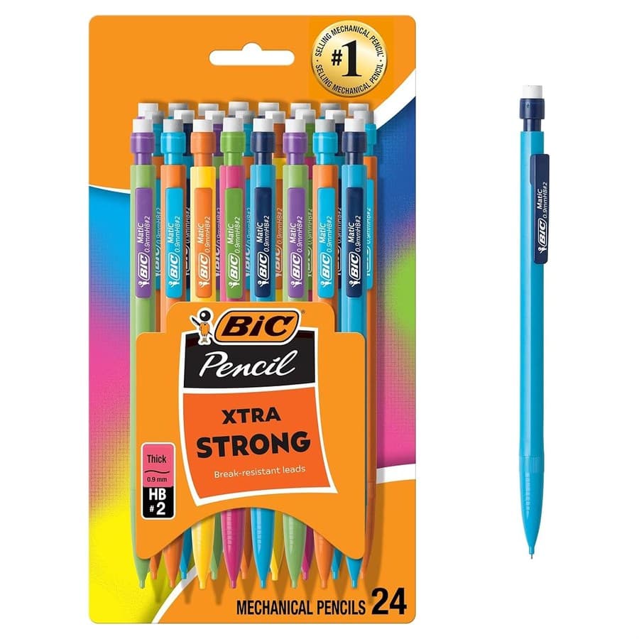 BIC Xtra Strong Mechanical Pencils with Erasers, Thick Point (0.9mm), 24-Count, Mechanical Pencils for School or Office Su... Amazon sale