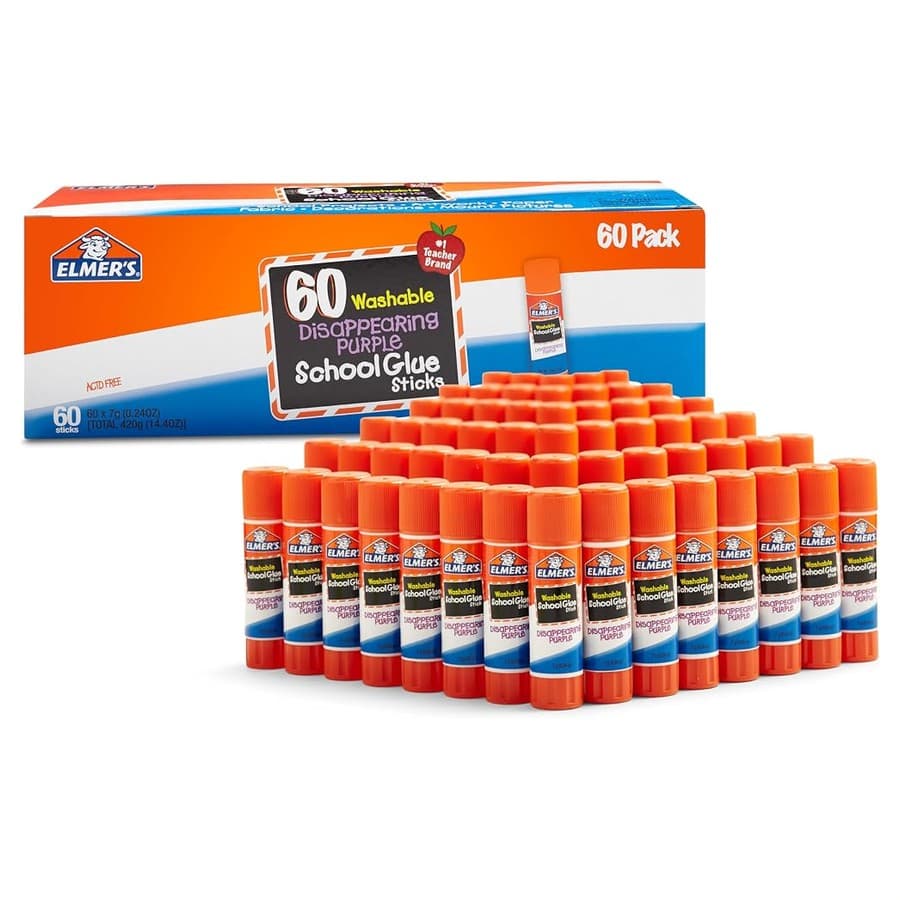 Elmer's Disappearing Purple School Glue Sticks, Washable, 7 Grams, 60 Count - Back to School Supplies, Classroom Pack, #1 ... Amazon sale