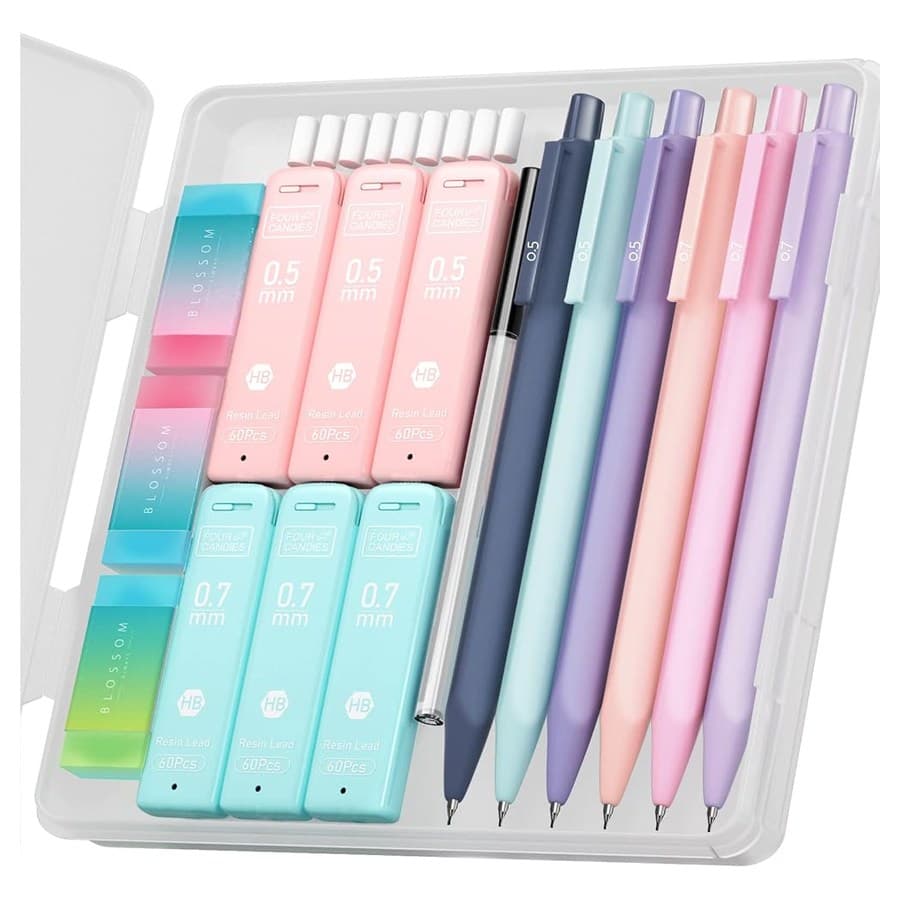 Four Candies Cute Mechanical Pencil Set, 6-Pack 0.5/0.7mm | 360 Lead Refills, 3 Erasers, 9 Eraser Refills, Storage Case, B... Amazon sale