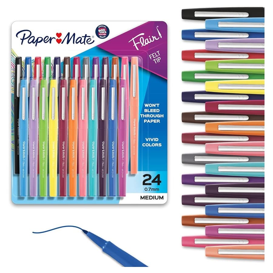 Paper Mate Flair Felt Tip Pens, Medium Point, Assorted Colors, 24 Count - Home, Office, Back to School, Teacher Supplies Amazon sale