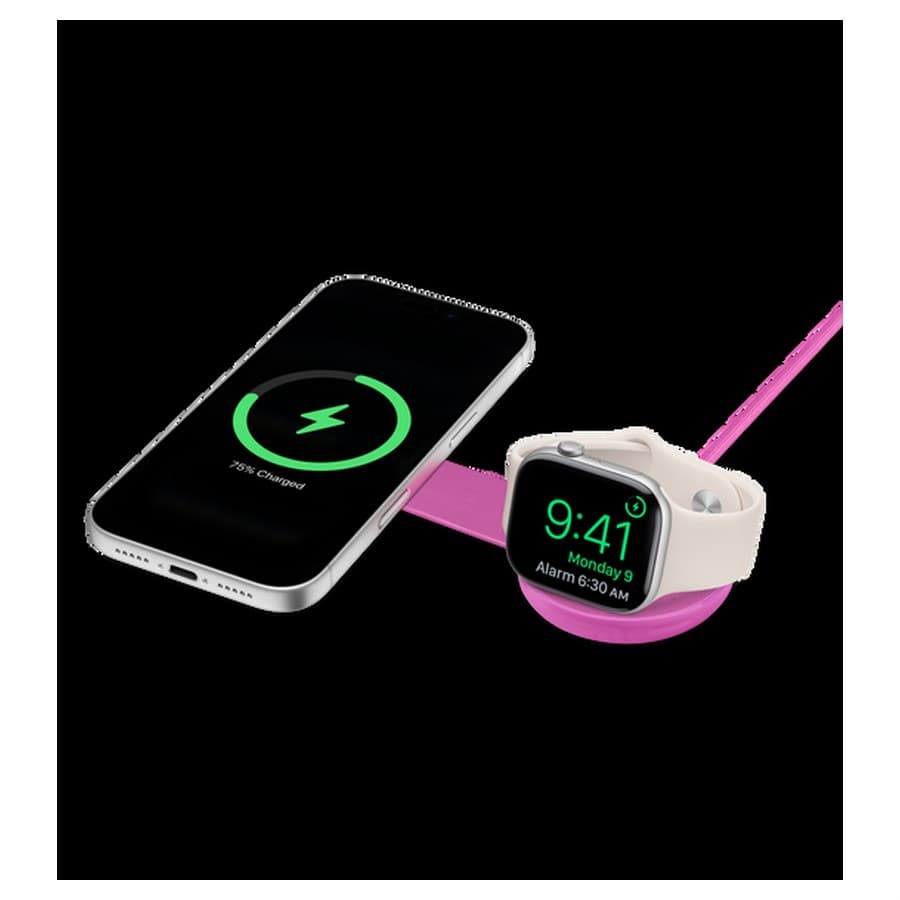 Twelve South Qi2 ButterFly 2‑in‑1 Travel Charger, pink color, opened flat, iPhone and Apple Watch charging simultaneousl Apple sale