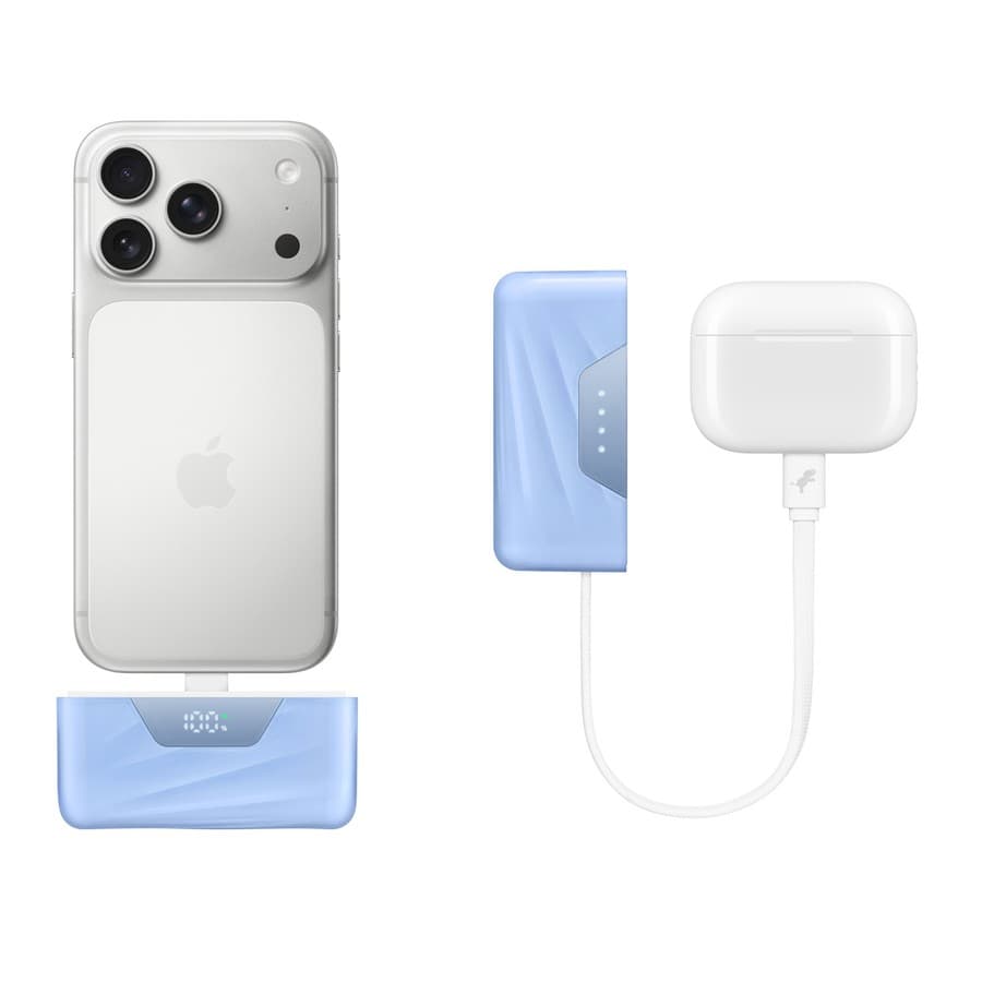 Nimble SharePower 10K Battery Pack, unit at left plugged into base of iPhone, unit at right connected by integrated cabl Apple sale