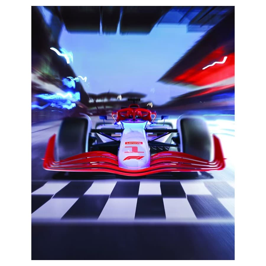 Formula 1 race car on track with blurred background. Lenovo sale