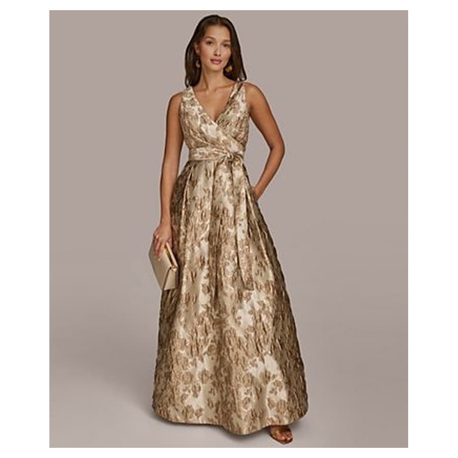 Women's Metallic Brocade Sleeveless Wrap Ball Gown Macy's sale