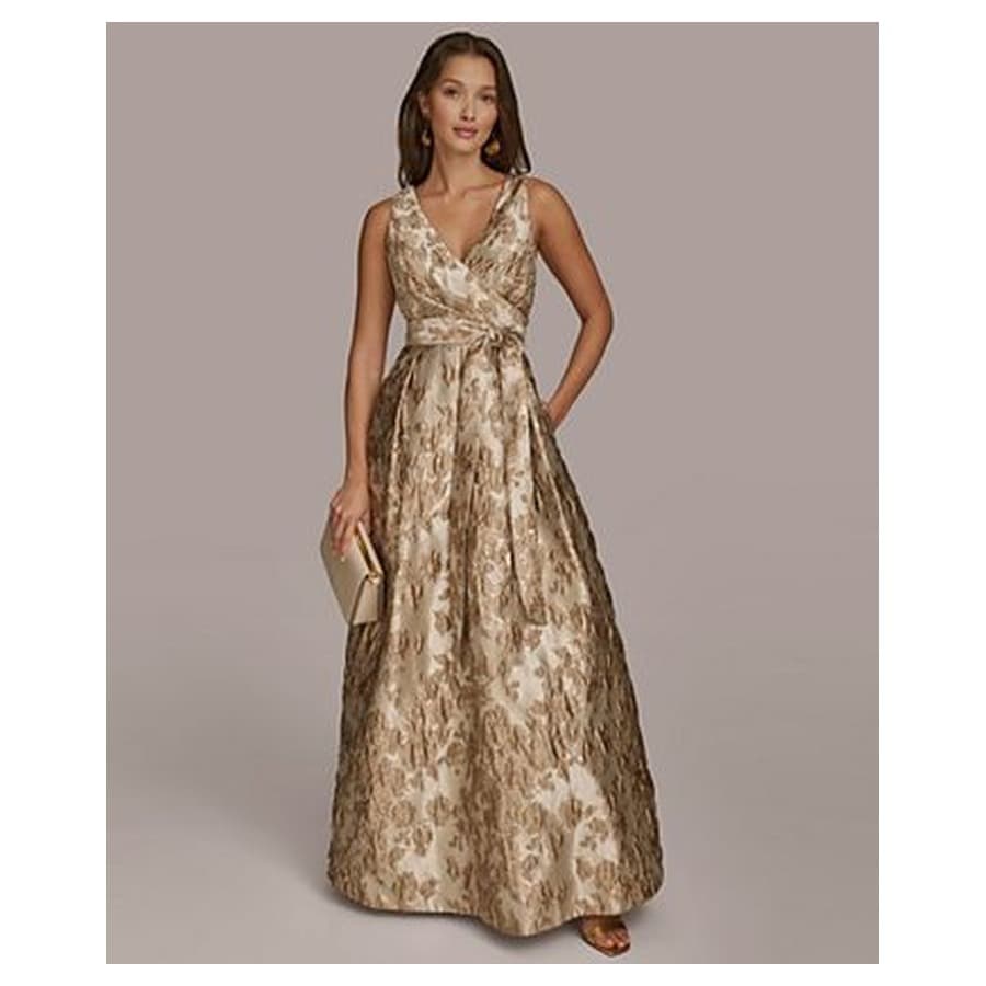 Women's Metallic Brocade Sleeveless Wrap Ball Gown Macy's sale