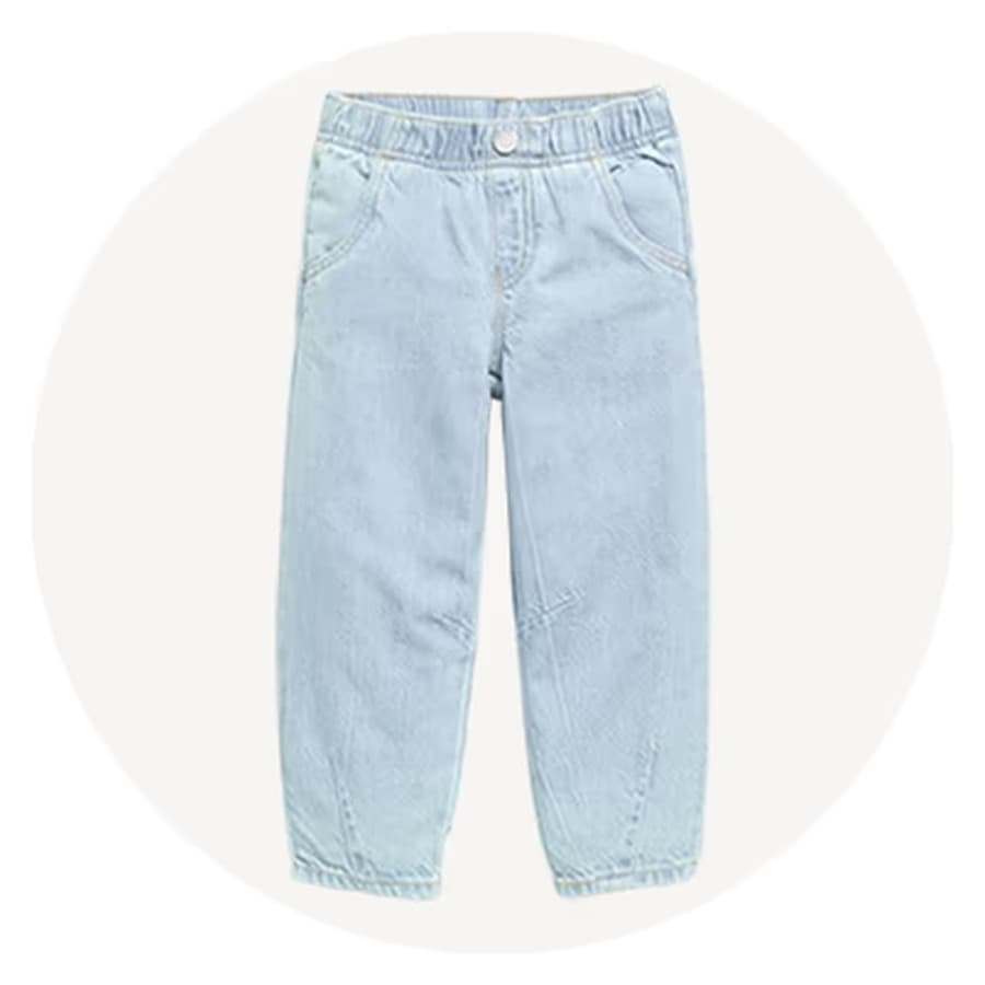 Light-wash kids’ denim jeans with elastic waistband and front pockets. Old Navy sale